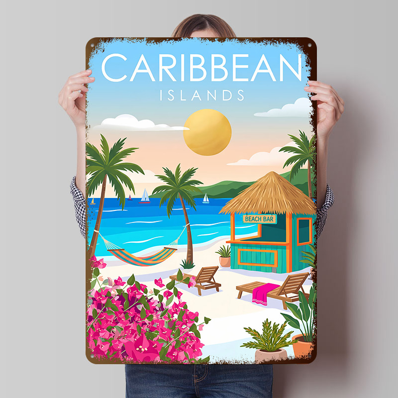 Retro Gaming Bar - Caribbean Islands Beach Bar Tinplate Poster