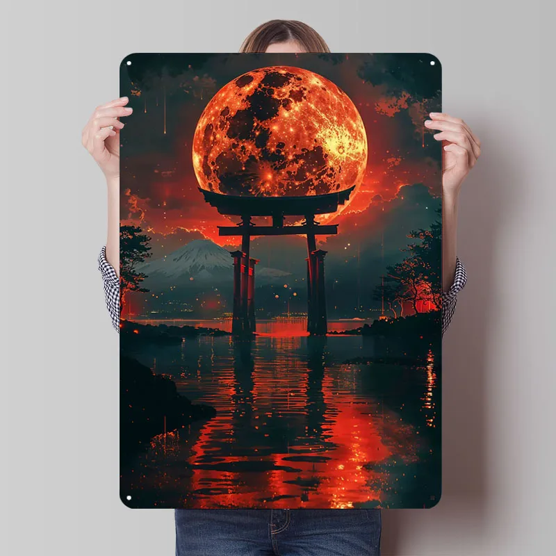 Retro Gaming At - Blood Moon Torii Sign Printing Metal