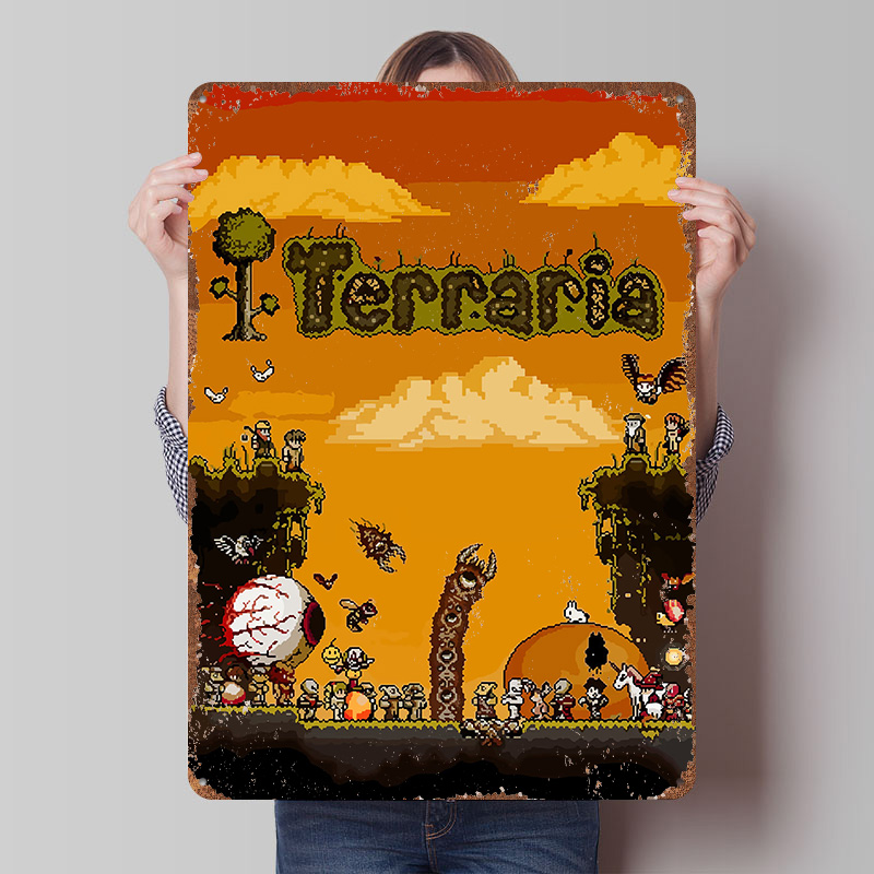 Retro Gaming At - Terraria Pixel Art Game Printed Poster