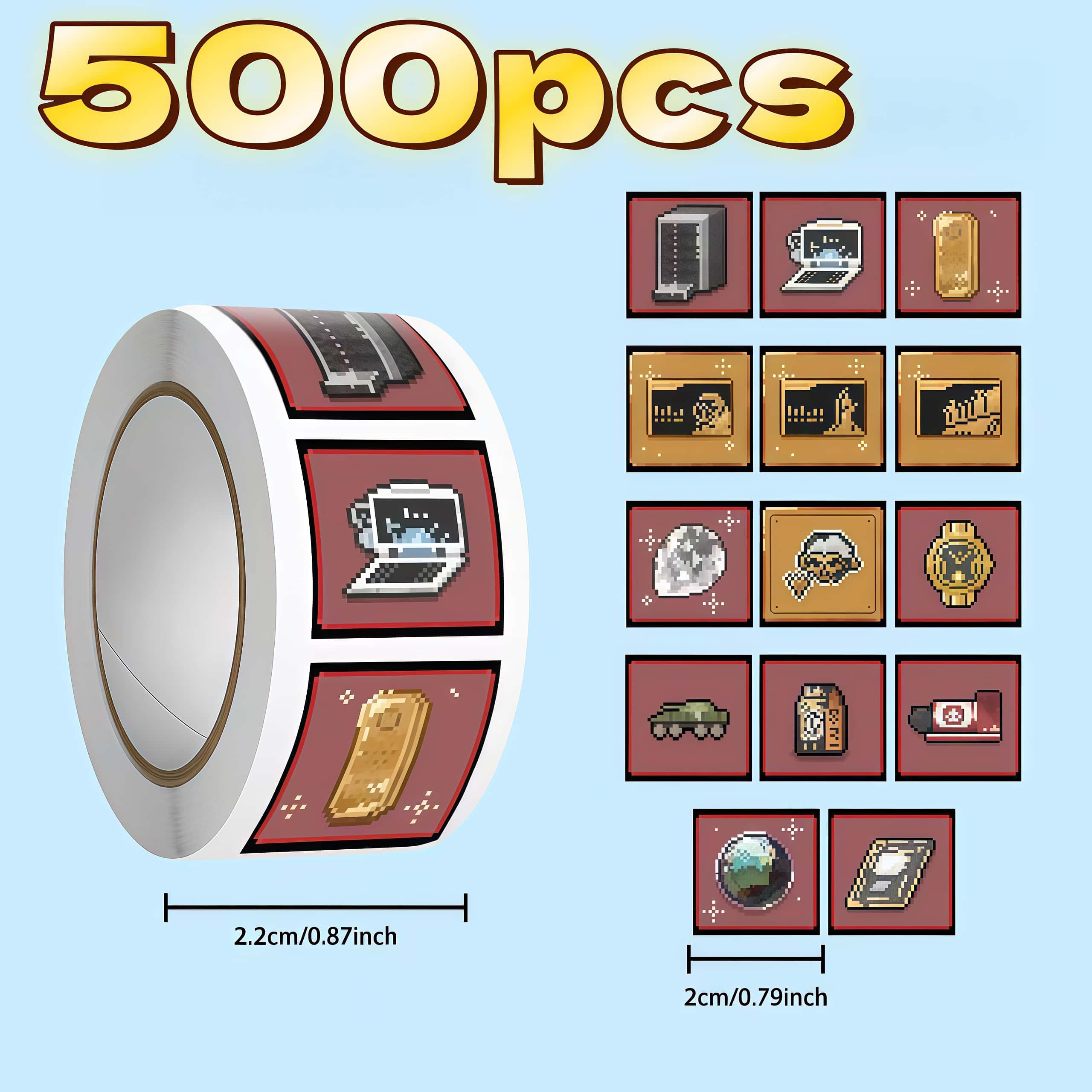 Retro Gaming Bar - 500Pcs Delta Game Pixel Sticker Roll,