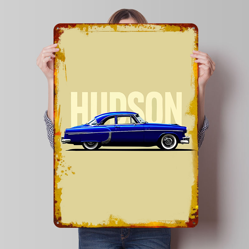 Retro Gaming At - Blue Hudson Classic Car Tinplate Poster