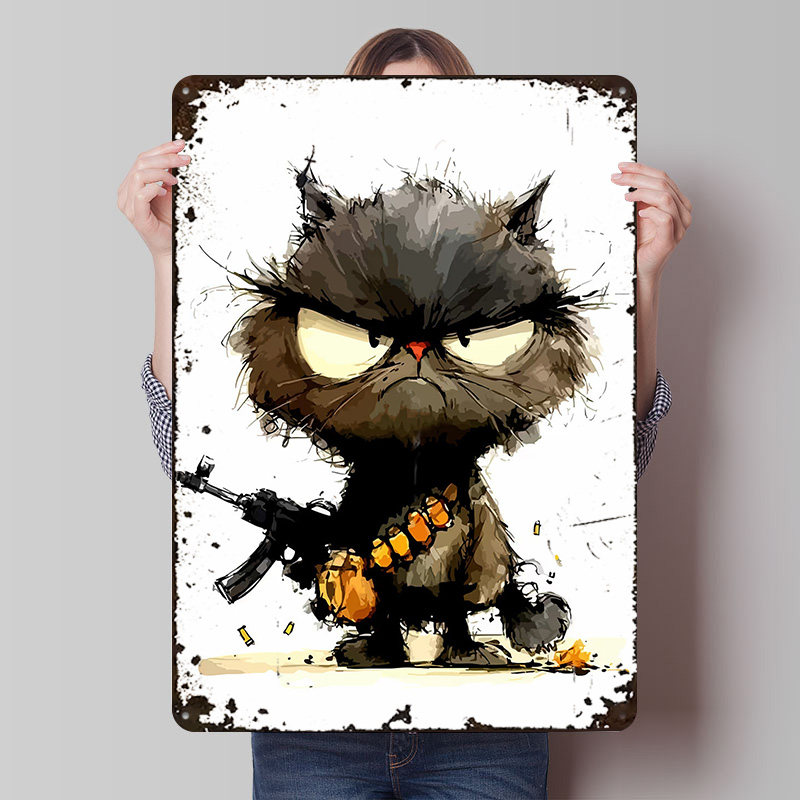 Retro Gaming Gun - Cat With Gun Printed Poster Customized
