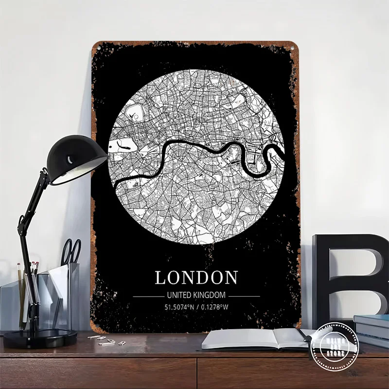 London City Map Tin Plaque Pos - Retro Gaming London ulasan dan harga