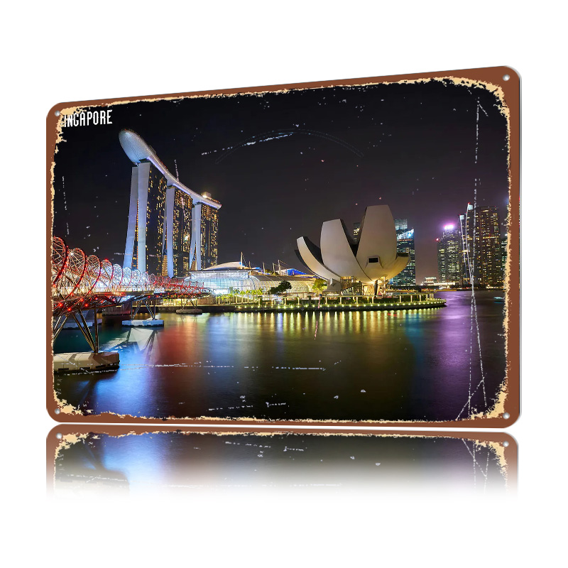 Singapore Skyline At Night Pos - Retro Gaming At ulasan dan harga