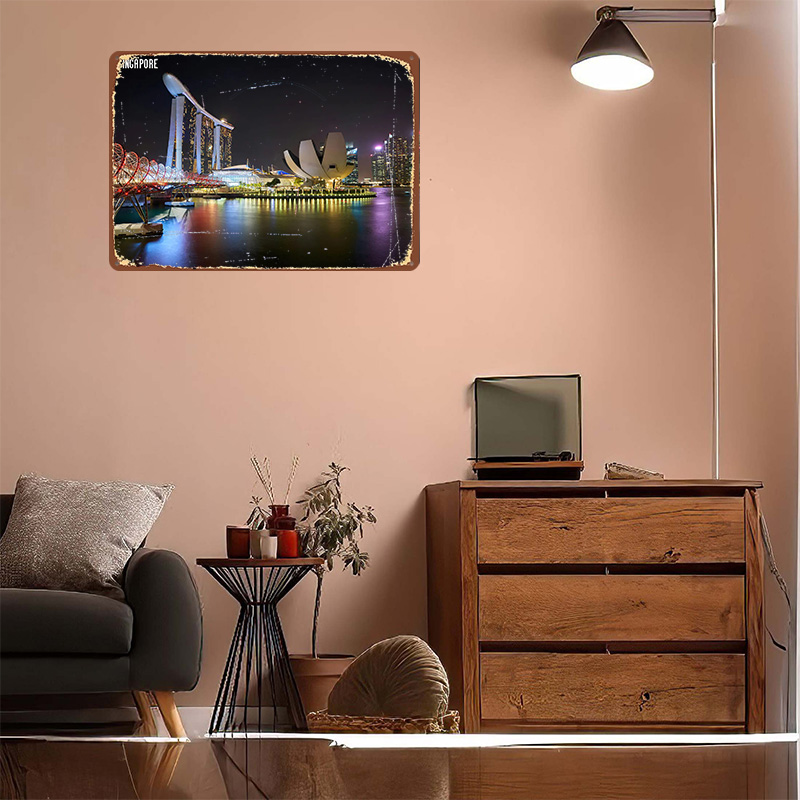Singapore Skyline At Night Pos - Retro Gaming At ulasan dan harga