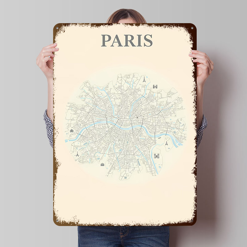 Paris City Map Tinplate Poster - Retro Gaming Paris ulasan dan harga