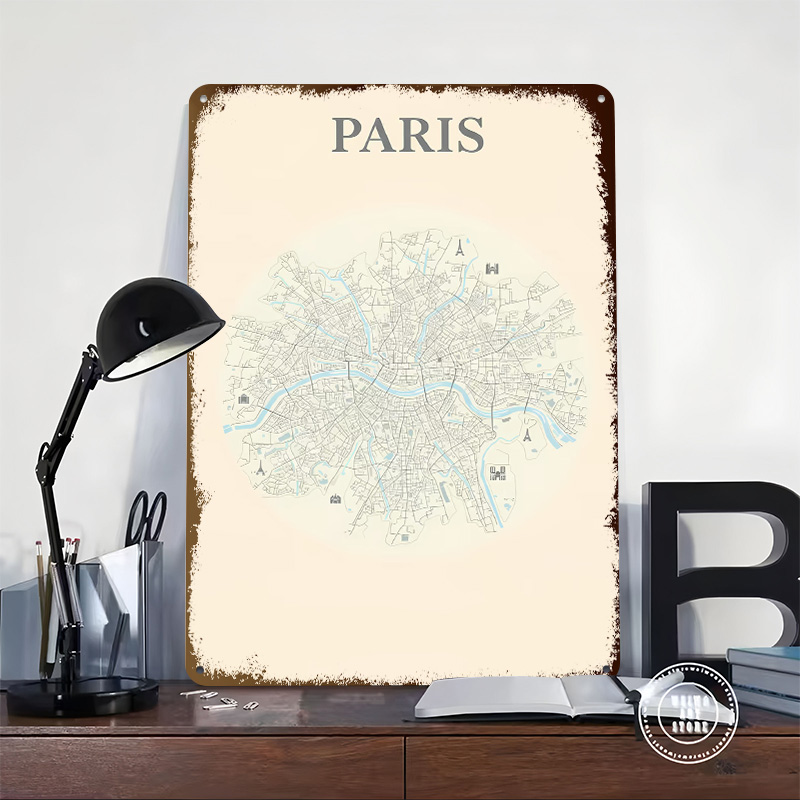 Paris City Map Tinplate Poster - Retro Gaming Paris ulasan dan harga