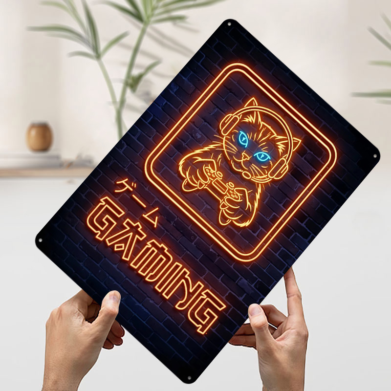 Neon Gaming Cat Printed Poster - Retro Gaming At ulasan dan harga