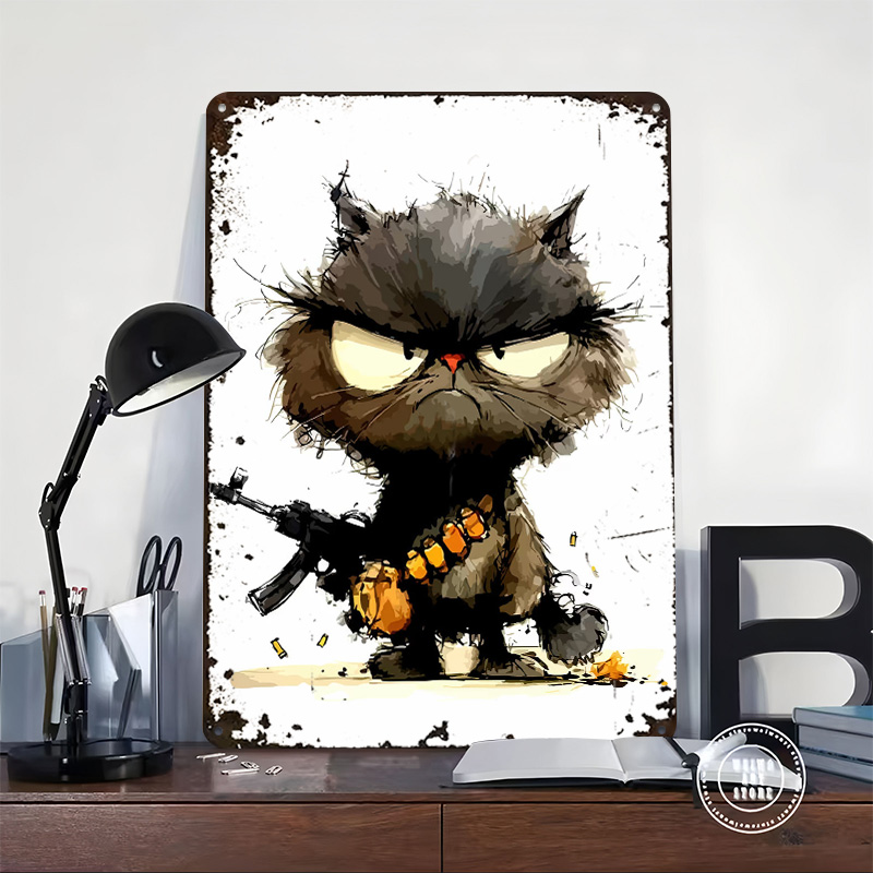 Cat With Gun Printed Poster Cu - Retro Gaming Gun ulasan dan harga