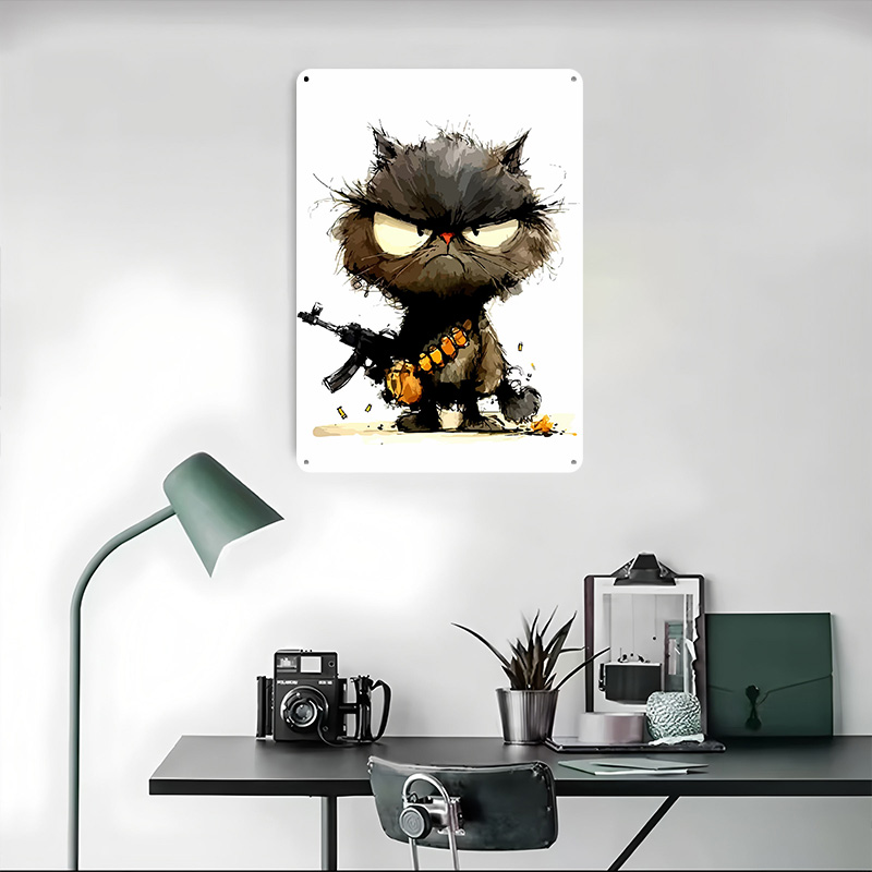 Cat With Gun Printed Poster Cu - Retro Gaming Gun ulasan dan harga